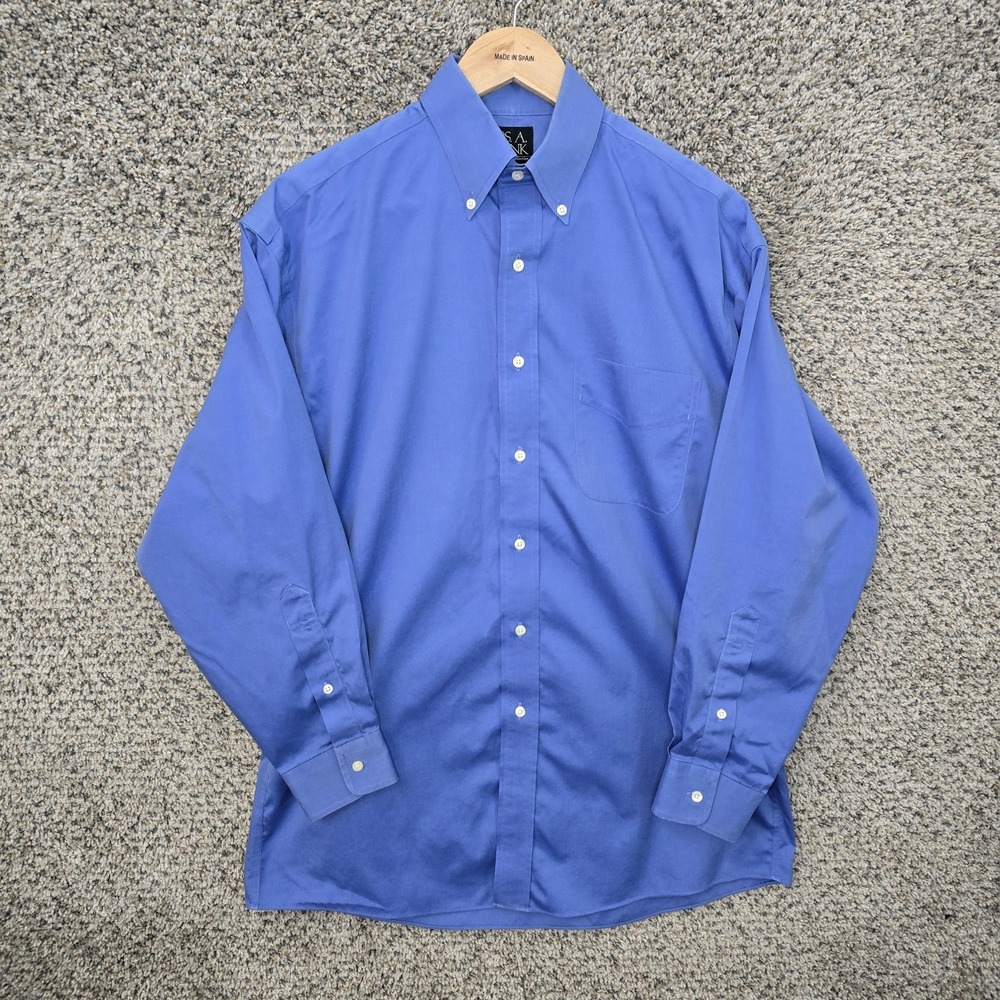 Jos A Bank Dress Shirt Mens 15 32 Blue Traveler‎ Collection Cotton Button Down